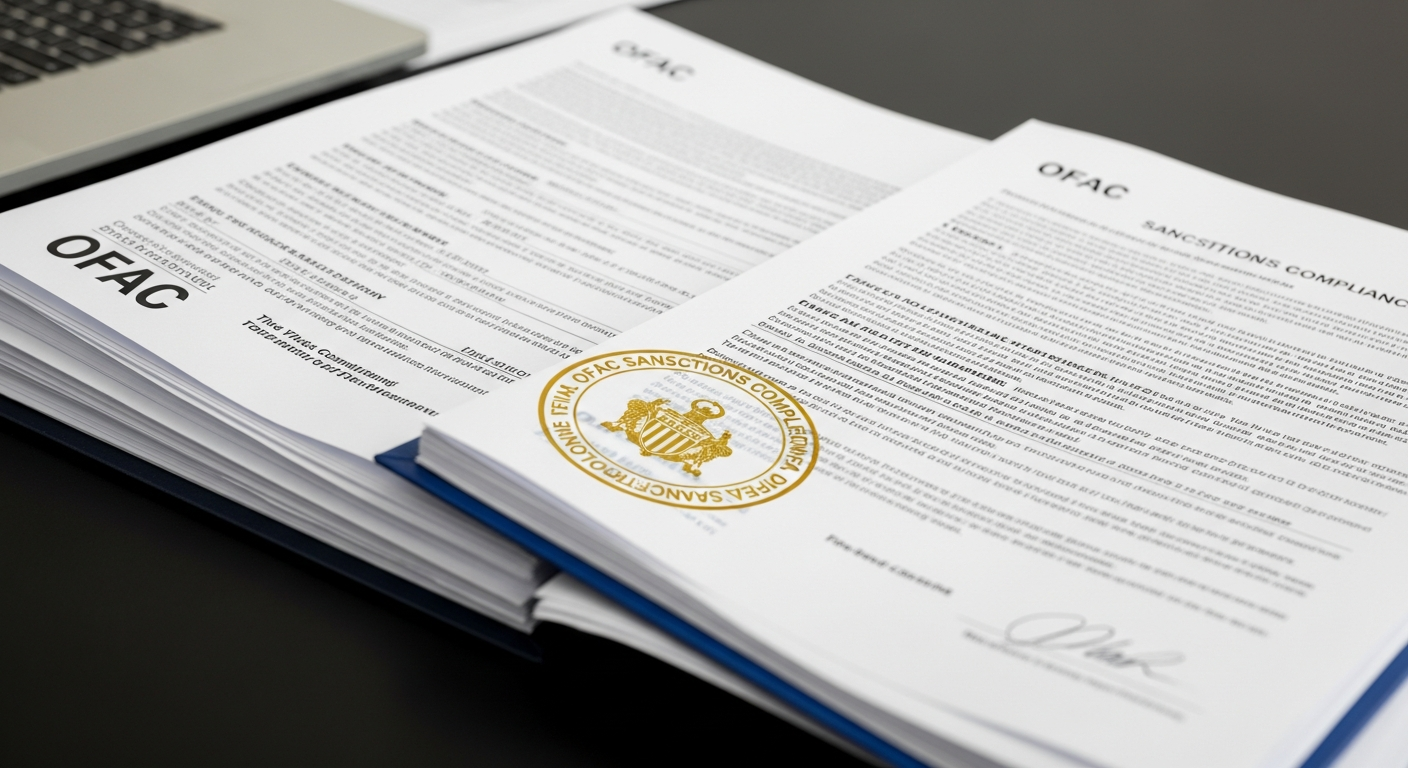 OFAC sanctions document with official seal on desk