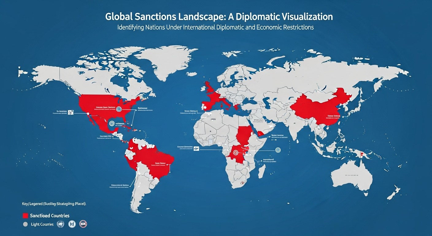 World map showing sanctioned countries highlighted in red